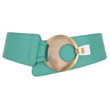 Women's wide genuine leather belt with a round cross buckle SOLAINE