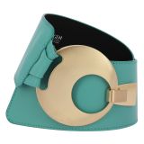 Women's wide genuine leather belt with a round cross buckle SOLAINE