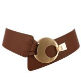 Women's wide genuine leather belt with a round cross buckle SOLAINE