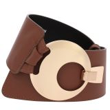 Women's wide genuine leather belt with a round cross buckle SOLAINE