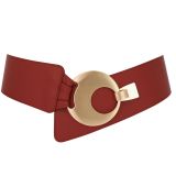 Women's wide genuine leather belt with a round cross buckle SOLAINE