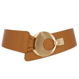 Women's wide genuine leather belt with a round cross buckle SOLAINE