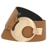 Women's wide genuine leather belt with a round cross buckle SOLAINE