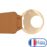 Women's wide genuine leather belt with a round cross buckle SOLAINE