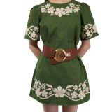 Women's wide genuine leather belt with a round cross buckle SOLAINE