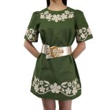 Women's wide genuine leather belt with a round cross buckle SOLAINE