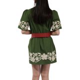 Women's wide genuine leather belt with a round cross buckle SOLAINE