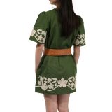 Women's wide genuine leather belt with a round cross buckle SOLAINE