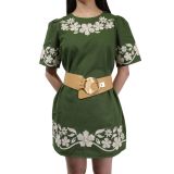 Women's wide genuine leather belt with a round cross buckle SOLAINE