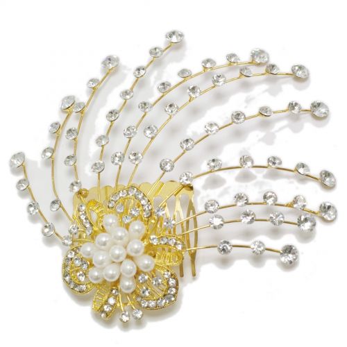 Bijoux de cheveux, fleurs à perles, strass, 2033 OR Doré - 2889-9432